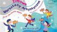 Grafika przedstawia biegnące postaci dzieci na kolorowym tle oraz tekst Zimowe Warsztaty Artystyczne wraz z datą wydarzenia