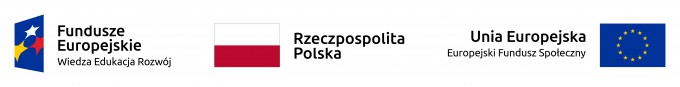 Kolorowy obrazek na białym tle, przedstawiający kolejno w układzie poziomym znak Programu Operacyjnego Wiedza Edukacja Rozwój, flagę Rzeczypospolitej Polskiej oraz znak Europejskiego Funduszu Społecznego z flagą Unii Europejskiej.