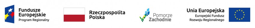Kolorowy obrazek na białym tle, przedstawiający w układzie poziomym, od lewej strony znak Programu Regionalnego Funduszy Europejskich, flagę Rzeczypospolitej Polskiej, znak Pomorza Zachodniego oraz znak Europejskiego Funduszu Rozwoju Regionalnego z flagą Unii Europejskiej.