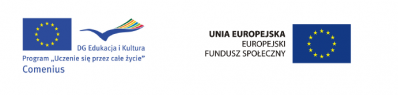 Obrazek przedstawiający logo DG Edukacja i Kultura - Program ,,Uczenie się przez całe życie'' Comenius, logo Europejskiego Funduszu Społecznego Unii Europejskiej