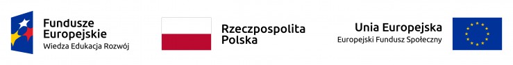 Kolorowy obrazek przedstawiający na białym tle kolejno w układzie poziomym logo Wiedza Edukacja Rozwój Funduszy Europejskich, flagę Rzeczypospolitej Polskiej oraz logo Europejskiego Funduszu Społecznego Unii Europejskiej