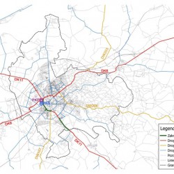 Plan Miasta Koszalina z zaznaczonym zakresem projektu