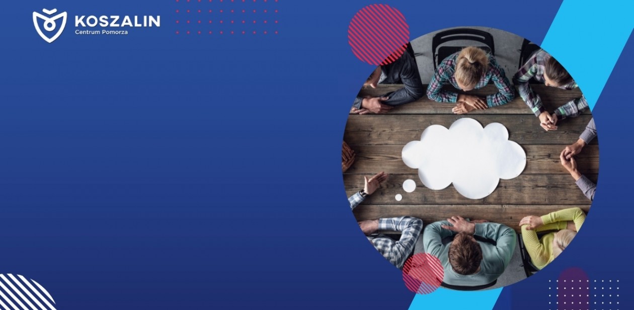 Na grafice znajduje się grupa ludzi podczas ''burzy mózgów"