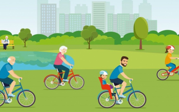 Graficzne przedstawienie osób jeżdżących na rowerach