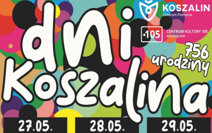 Grafika na tle kolorowych kół przedstawia napis "Dni Koszalina" i datę wydarzenia
