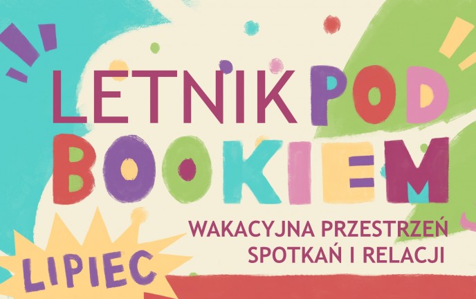 Letnik pod Bookiem Na tle w kolorze błękitu, beżu i zieleni widnieje kolorowy napis "Letnik pod Bookiem"