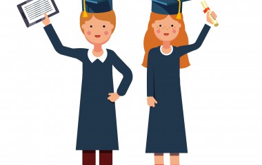 Grafika przedstawiająca dwóch absolwentów szkół 