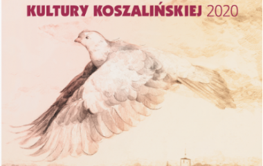 Obrazek przedstawia okładkę "Almanachu  Kultury Koszalińskiej 2020", na której widnieje gołąb wznoszący się nad miastem.