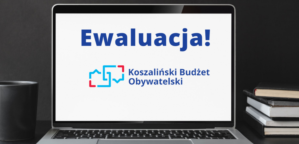 grafika przedstawia otwarty laptop z logiem Koszalińskiego Budżetu Obywatelskiego
